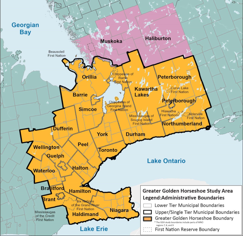 Greater Golden Horseshoe Study Area Legend: Administrative Boundaries provided by Ontario.ca