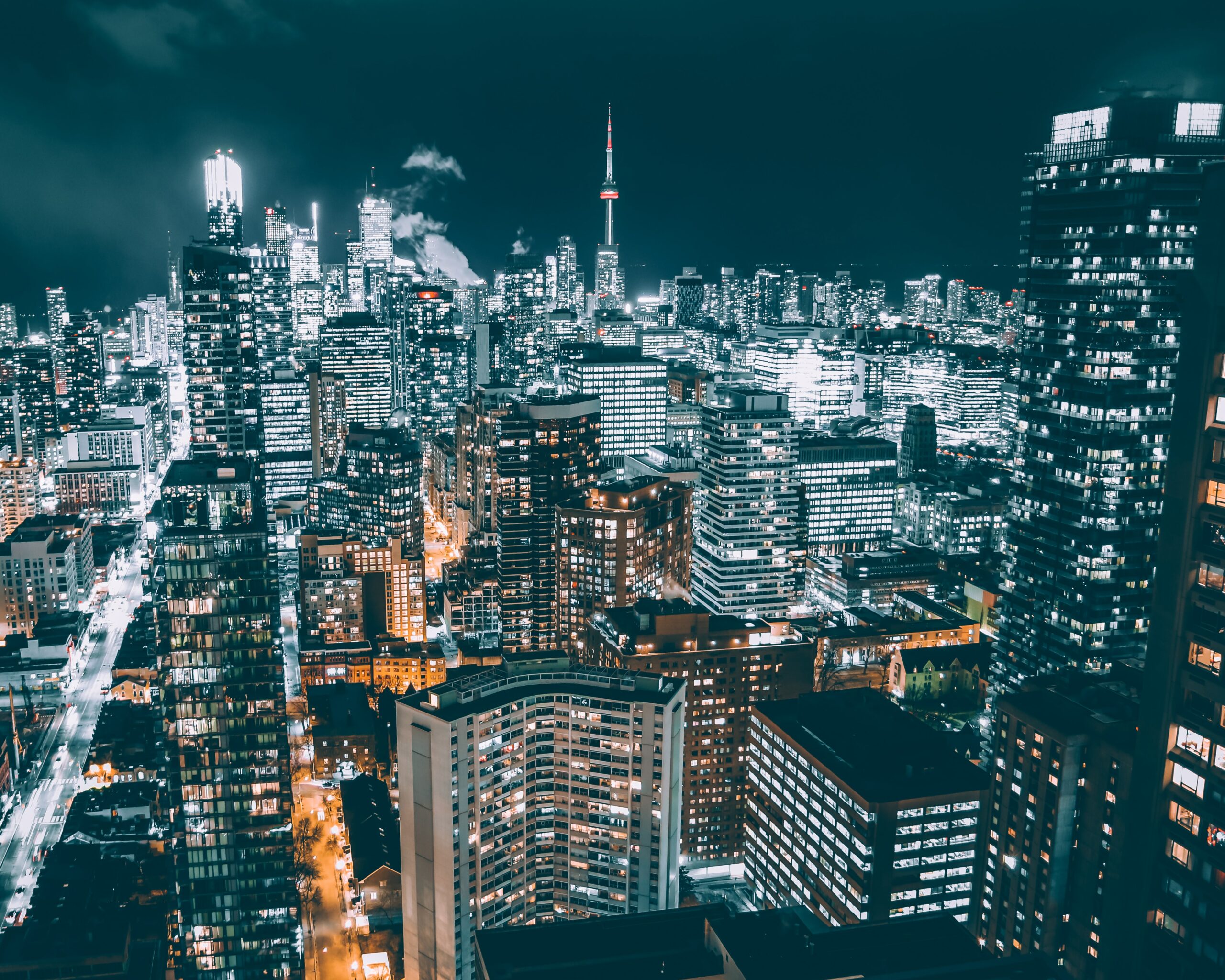 Aerial photo of Toronto downtown at night