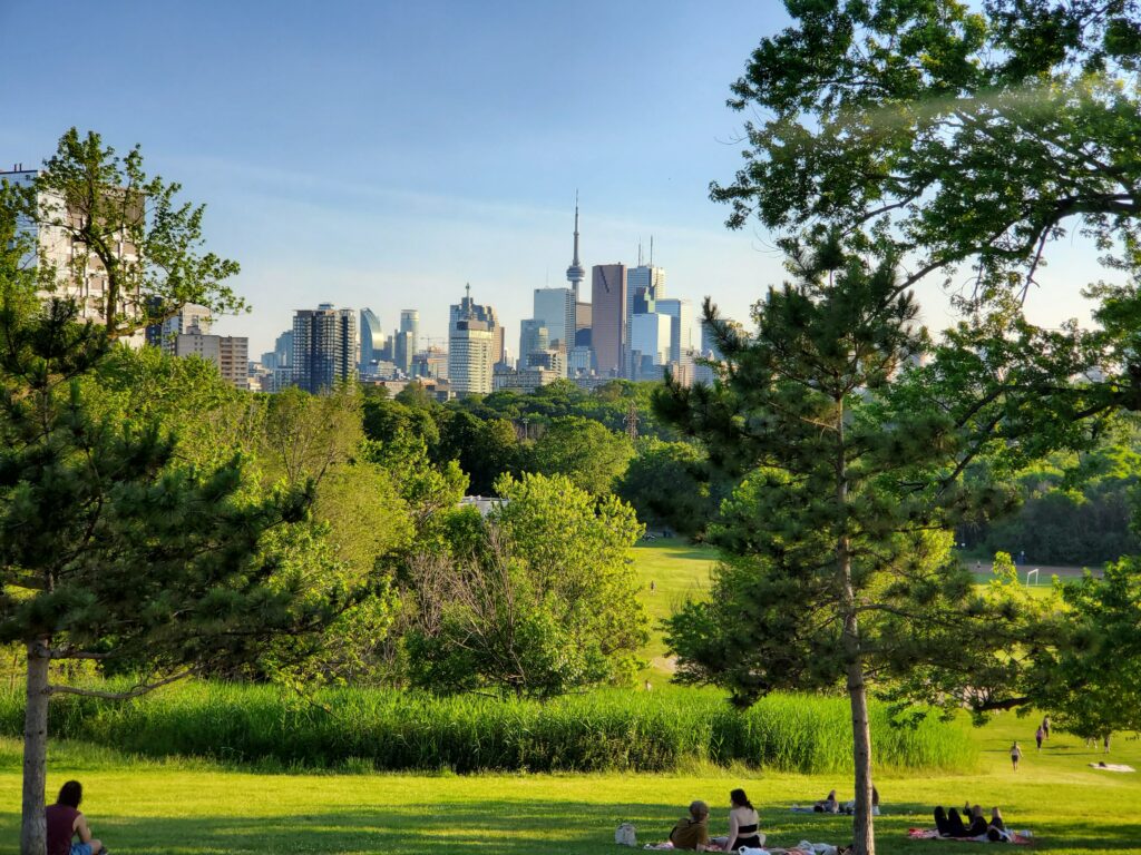 Riverdale Park with Toronto downtown high-rises in the background