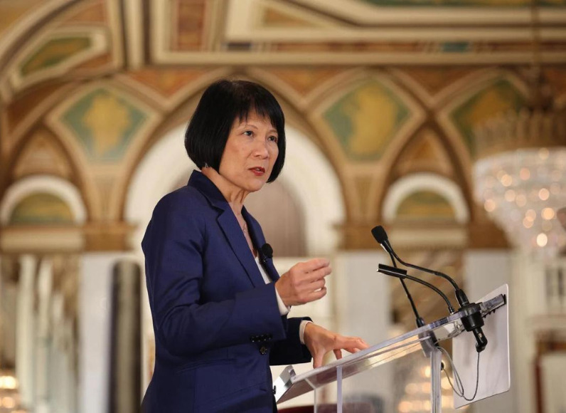 Toronto Mayor Olivia Chow gives keynote speech at The Canadian Club at the Fairmont Royal York in Toronto on Monday.