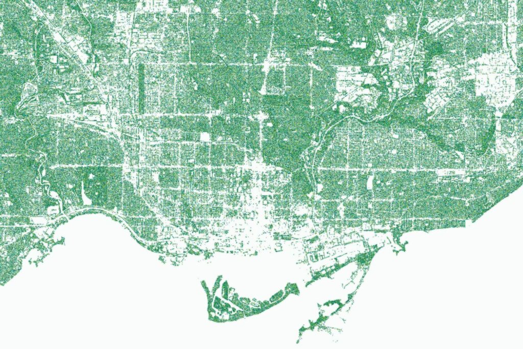 screenshot of a dot density map of trees in Toronto