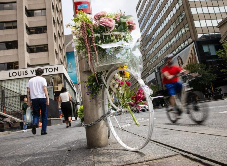 A ghost bike near Bloor Street and Avenue Road marks the spot where a 24-year-old cyclist was killed in July — the fifth cycling fatality in Toronto this year.