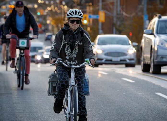 woman riding on a bike