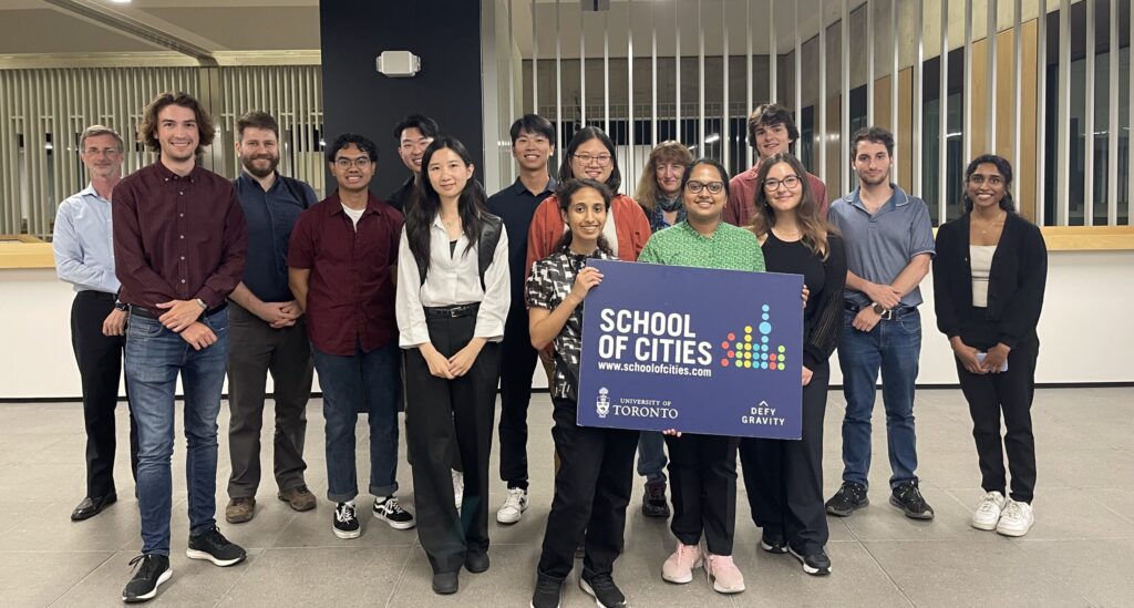 Members of participating teams gathered with School of Cities staff and competition judges at the School of Cities to present their apps.