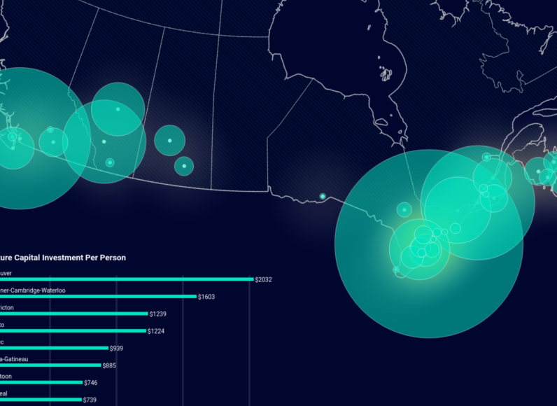 screenshot of a map showing venture capital investment across Canada